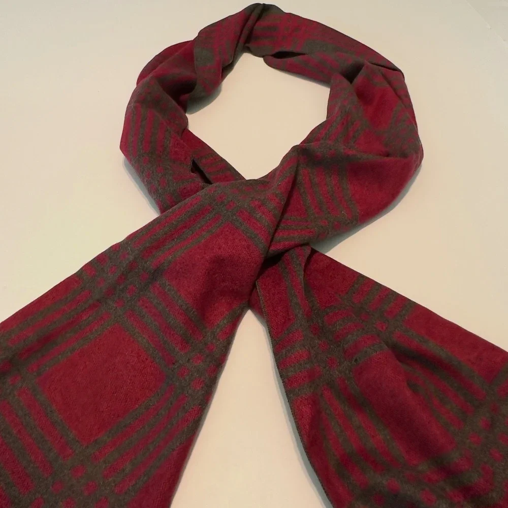 Couthie Red Charcoal Grey Plaid Scarf Scotland Cashmere Feel Acrylic Fringed